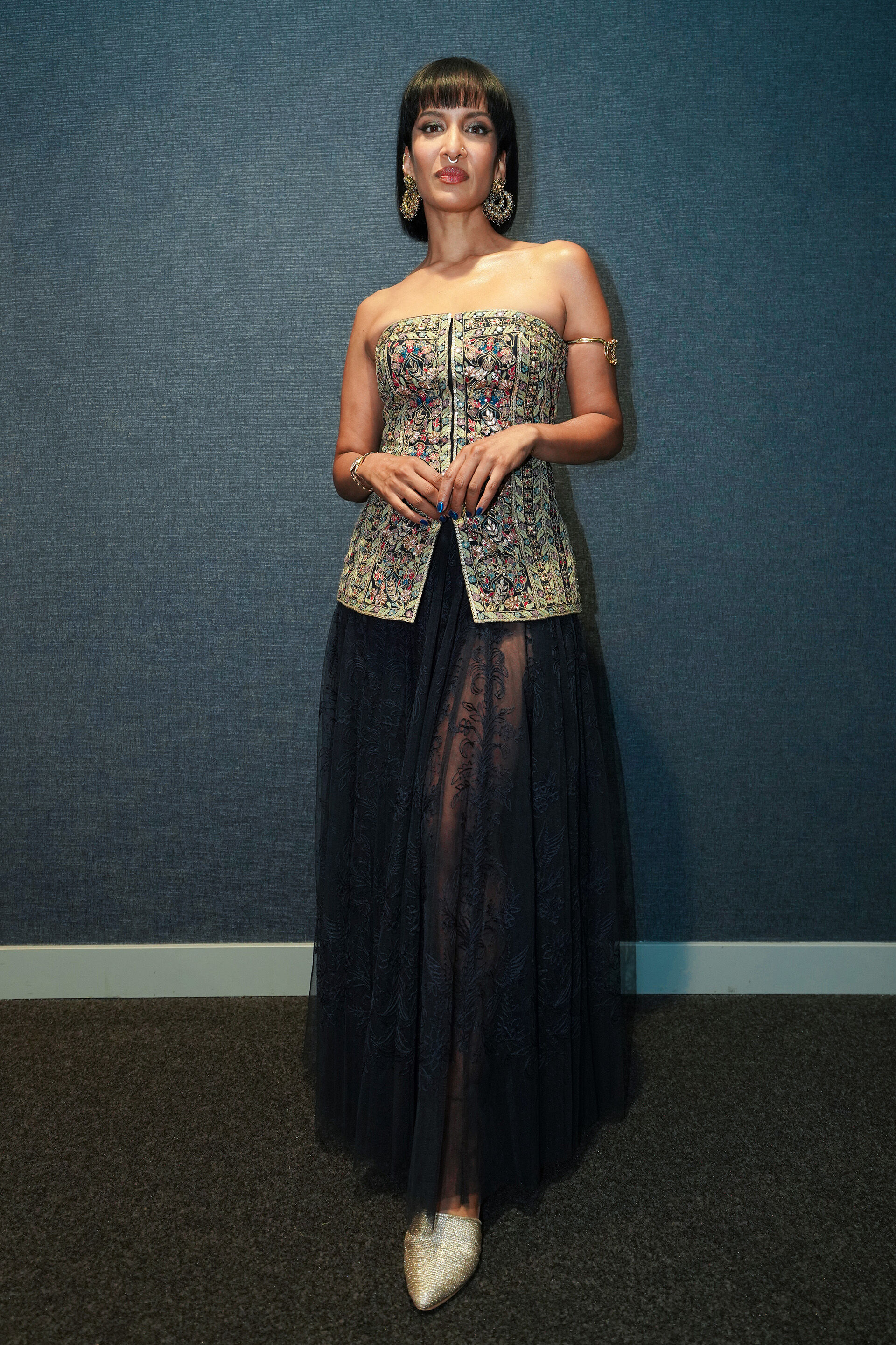 Alesha Embroidered Skirt Set - Navy Blue